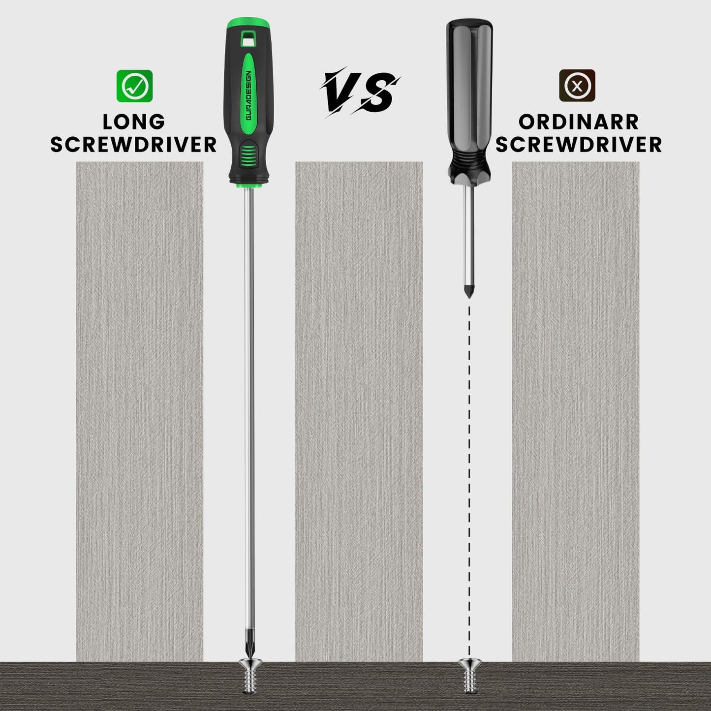 GURADESIGN 4-Piece 12" Long Screwdriver Set Slotted and Phillips, Long & Short Magnetic Screwdriver Set