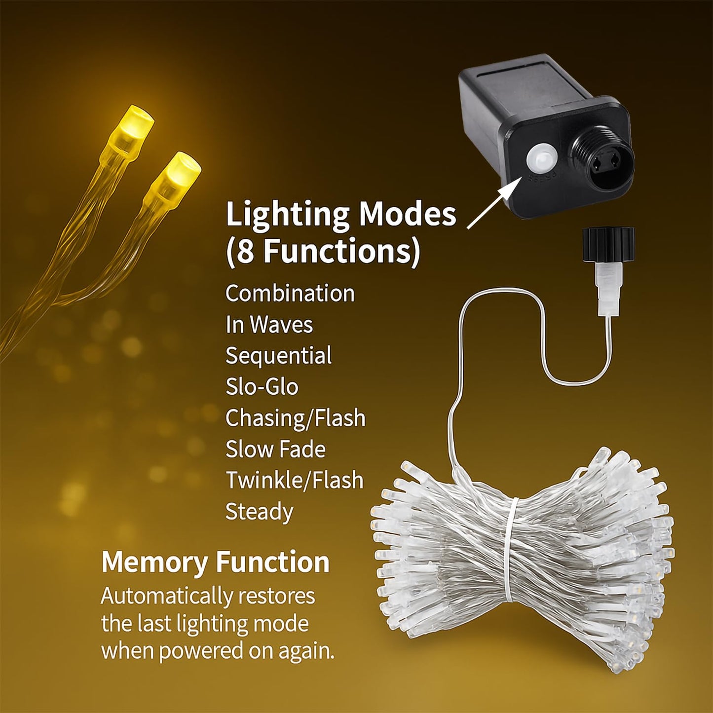 Etinga 100 LED String Lights 33ft Warm White, Plug in Fairy Lights with 8 Lighting Modes, Indoor Outdoor Christmas Lights for Bedroom Tree Yard Patio Wedding Holiday Decor (Warm White, 100 LED 33ft)