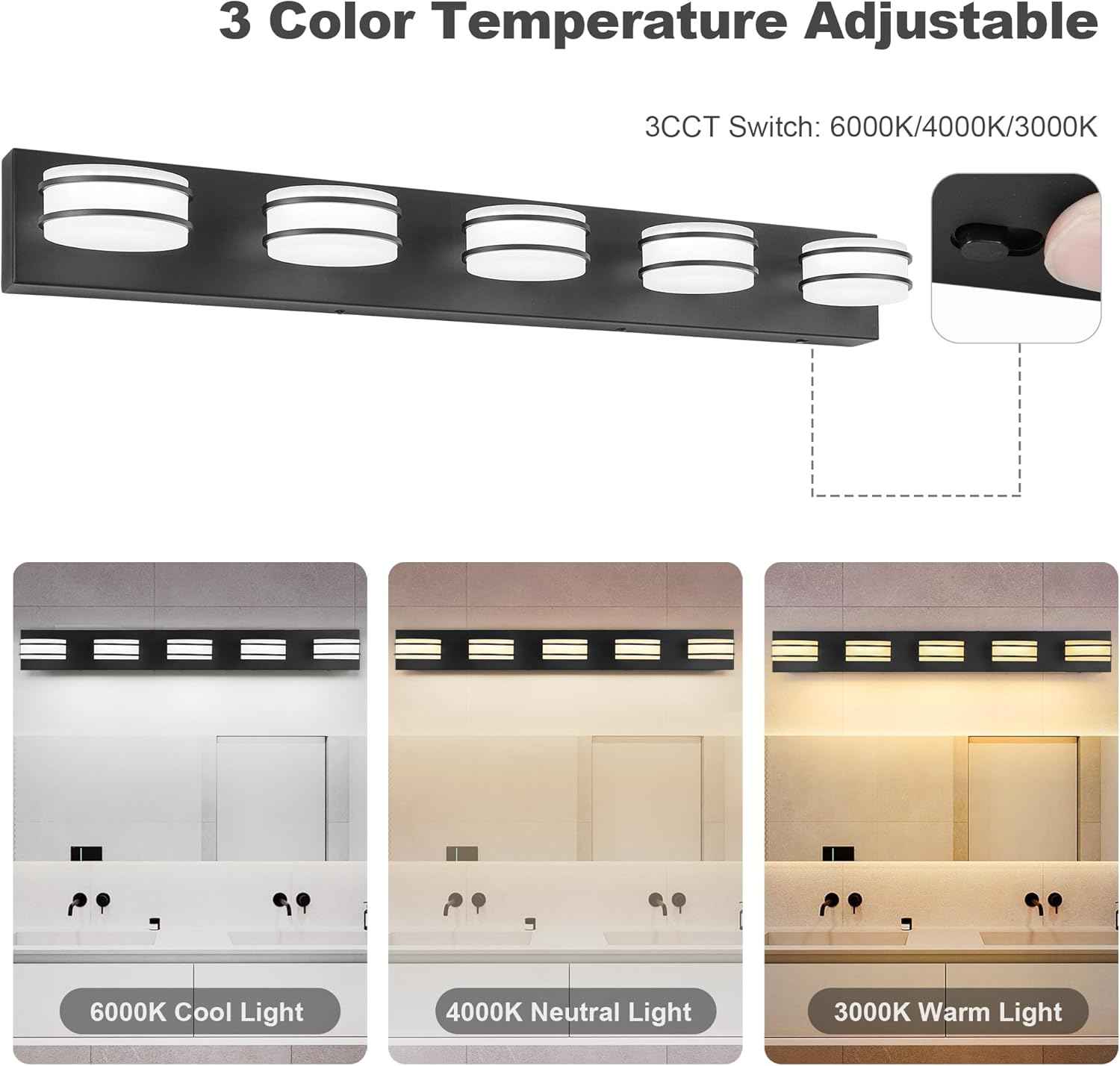 LED Chrome 3-Light Dimmable Bathroom Vanity Light Fixture - Modern Acrylic & Stainless Steel Over Mirror Lighting