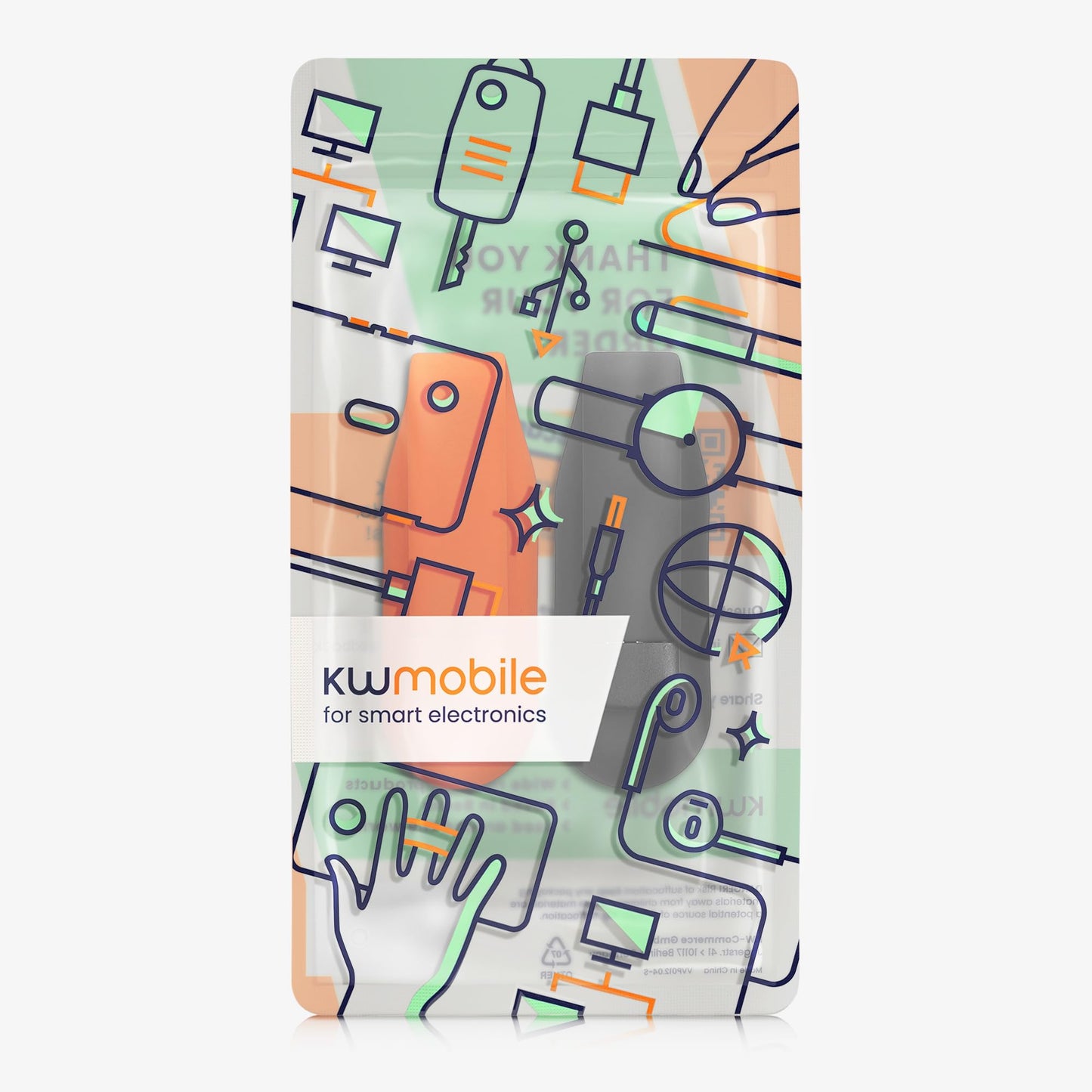 kwmobile 2X Clip Holders Compatible with Xiaomi Mi Band 10/9 / 8 - Clip-On Holder Replacement Set - Black/Orange