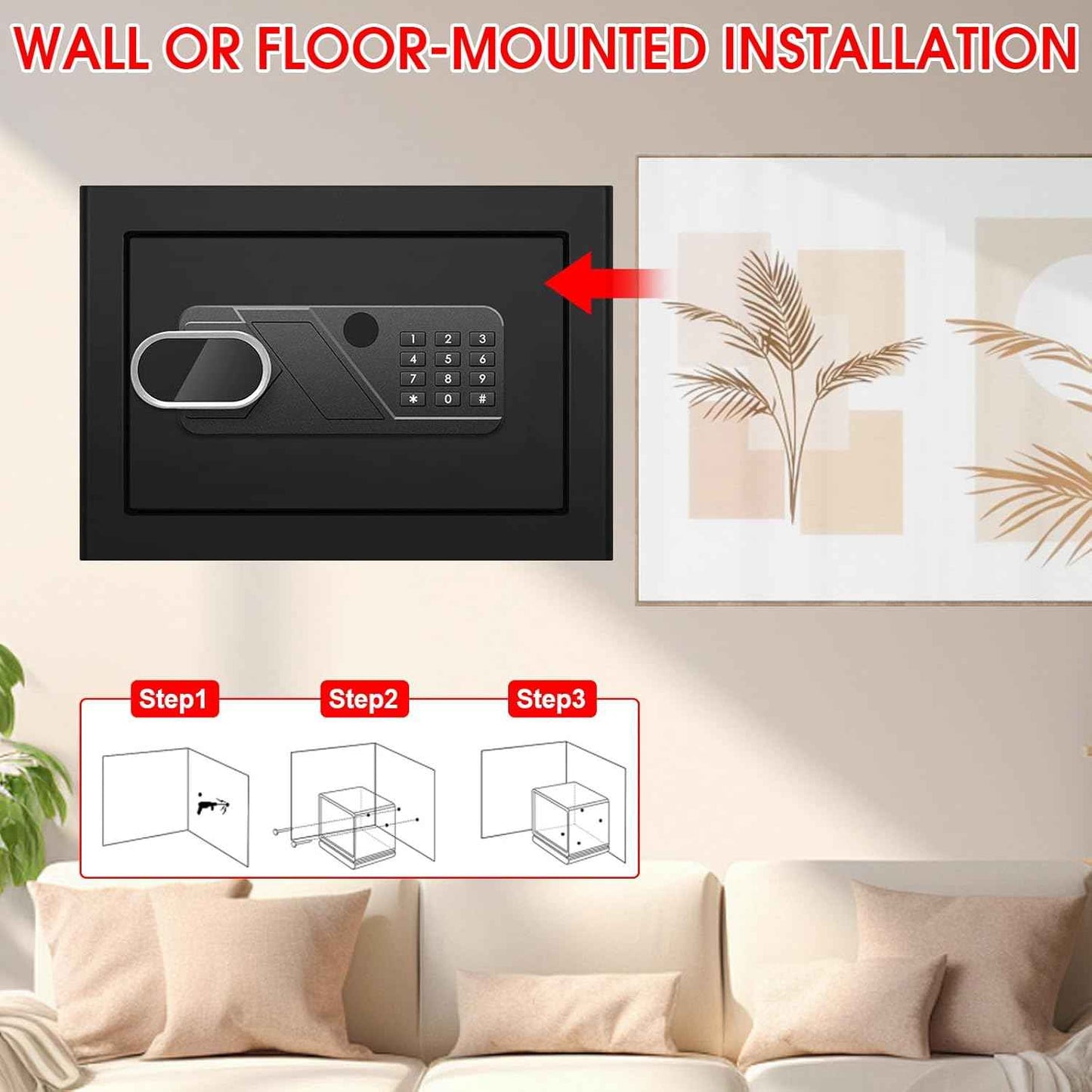 Small Home Safe 1.2 Cubic Feet - Anti-Theft Steel Security Box with Combination Lock & Alarm