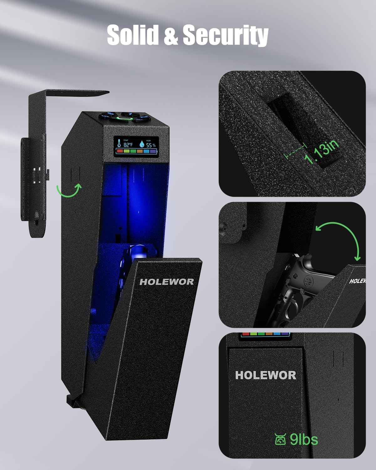 Quick Access Bedside Gun Safe - Single Mount Pistol Safe for Nightstand & Desk