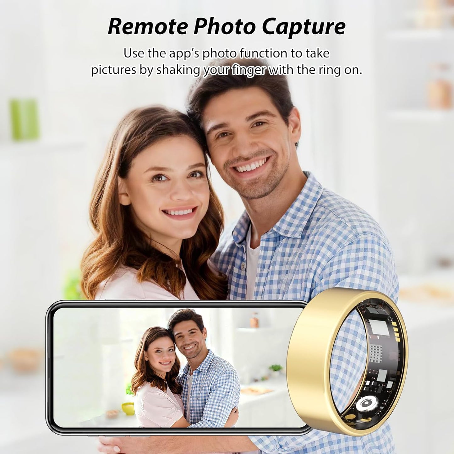 Skiennix Smart Health Ring - Fitness Tracker with Heart Rate, Blood Oxygen & Sleep Monitoring | IP68 Waterproof (Gold, Size 8)