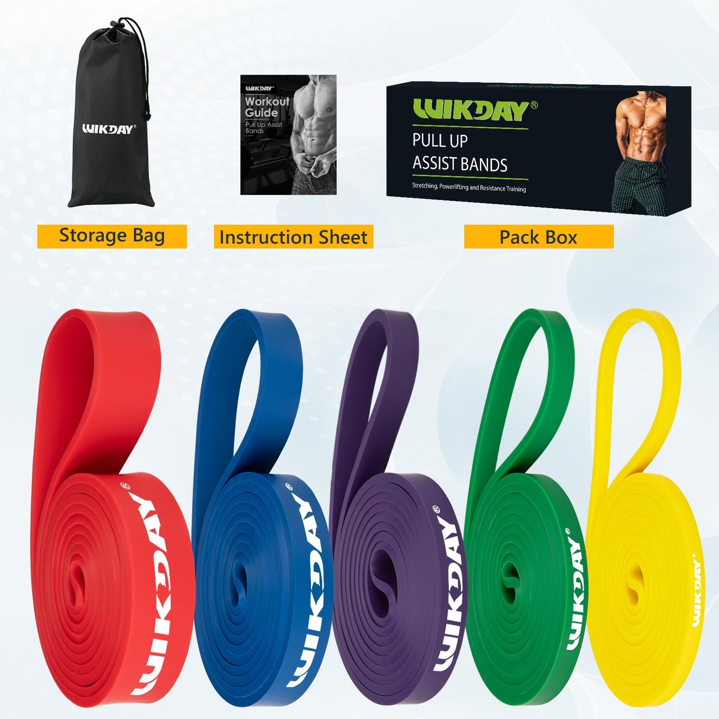 WIKDAY Resistance Bands for Working Out Set of 5 Level Multicolor, 8-100LBS