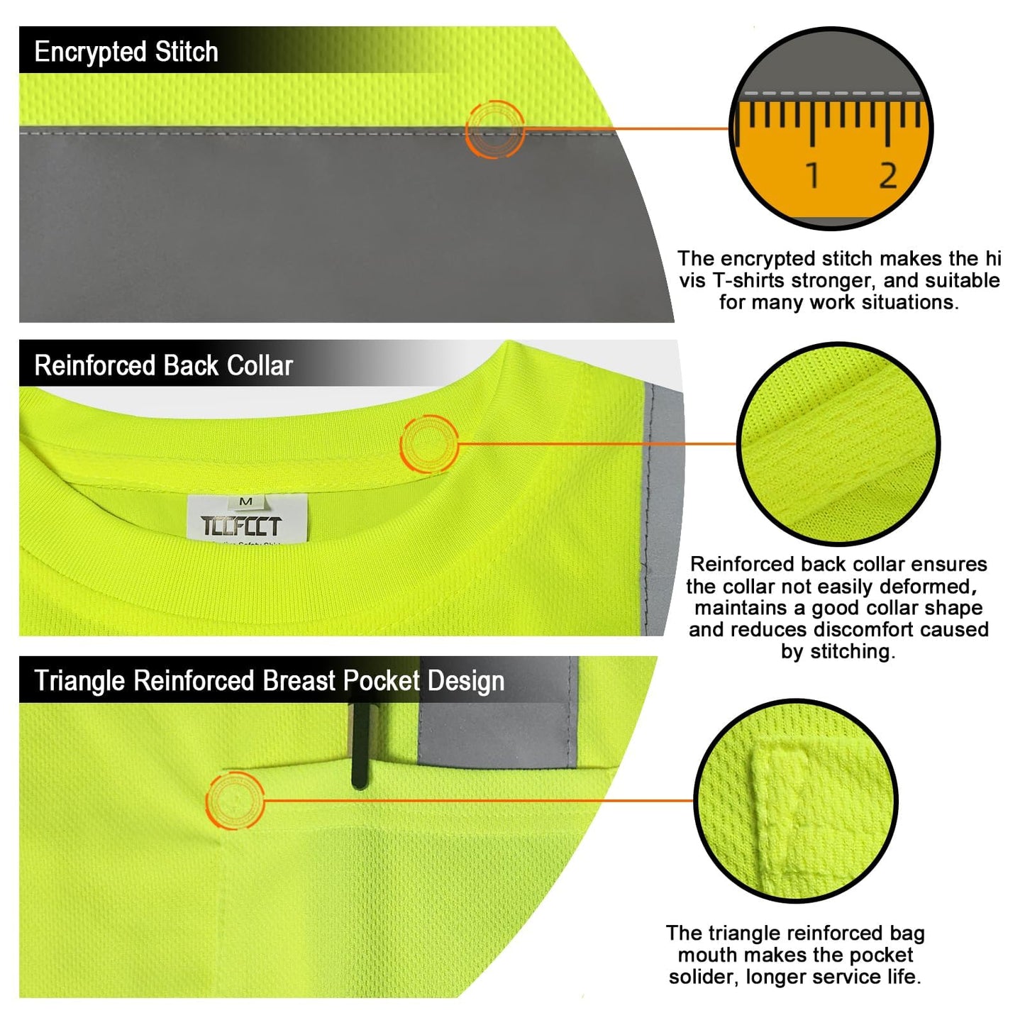 TCCFCCT Hi Vis Shirts for Men Class 3 High Visibility Shirt with Short Sleeves, Reflective Safety Shirts for Men, Construction Work Shirts with Reflective Strips, Durable &Breathable, DC-Yellow XL