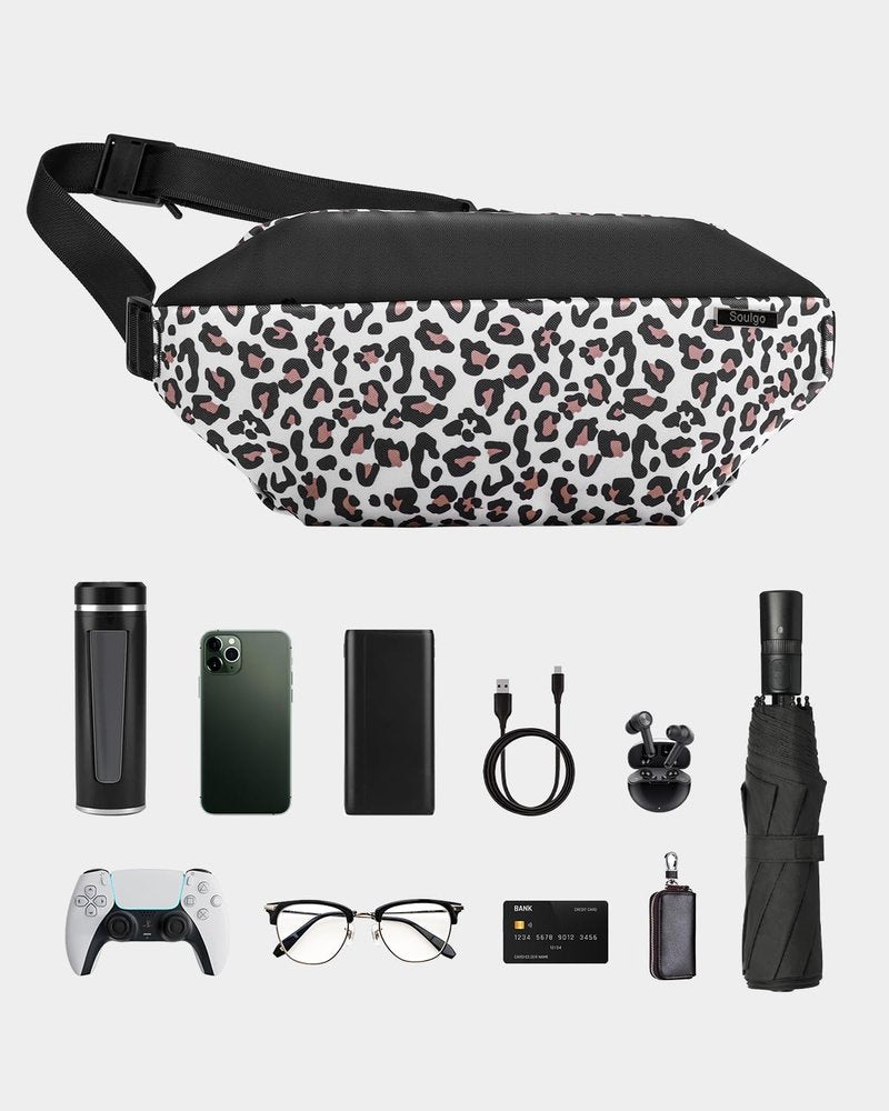 Soulgo Big Sling Bag with RFID Blocking for Men & Women, Crossbody Chest Shoulder Bag with Water Bottle Holder for Travel, Cycling, Work, Sport, Hiking-Black