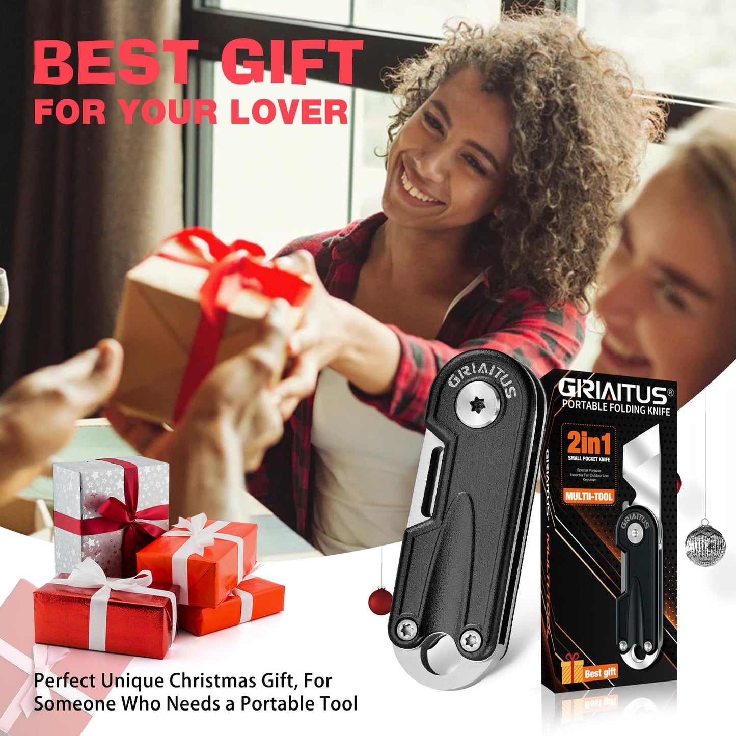 Multitool Pocket Knife, EDC Folding Knives, Small multitool with Bottle Opener Mini Pry Tool, Gifts for Men Dad Everyday Carry (black)