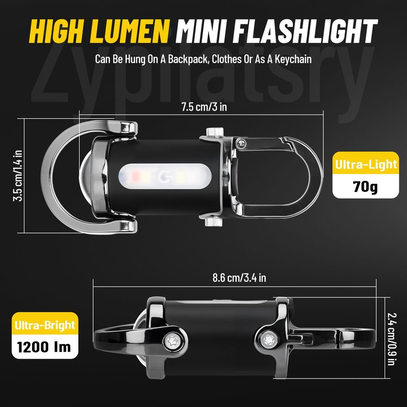 Zypilatsry 1200LM Super Bright Mini Led Flashlights USB Rechargeable Small Waterproof Keychain Flashlight Rescue, Camping-Black
