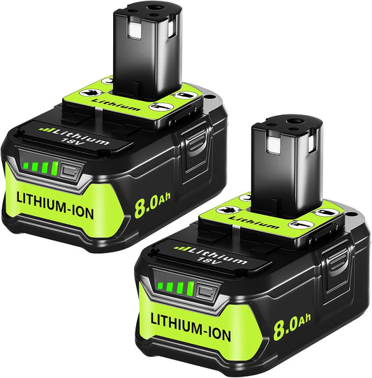 Ryobi 18V ONE+ Replacement Battery 8.0Ah - Compatible with P108 P102 P103 P105 P107 P189, 2 Pack
