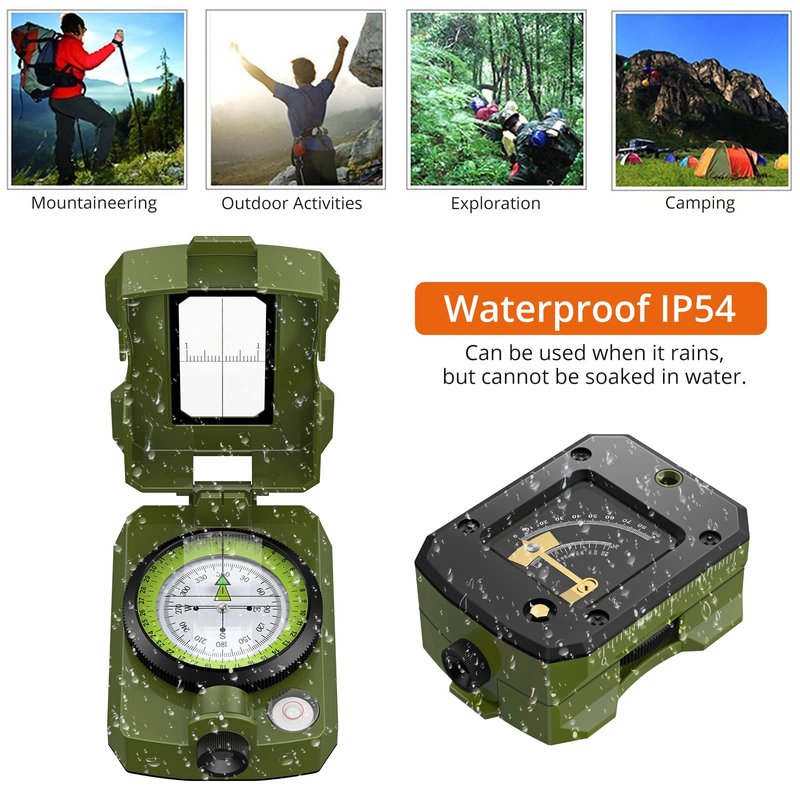 Proster IP54 Hiking Compass - Professional Military Compass with Sighting Clinometer Aluminum Alloy Camping Compass Waterproof with Carry Bag