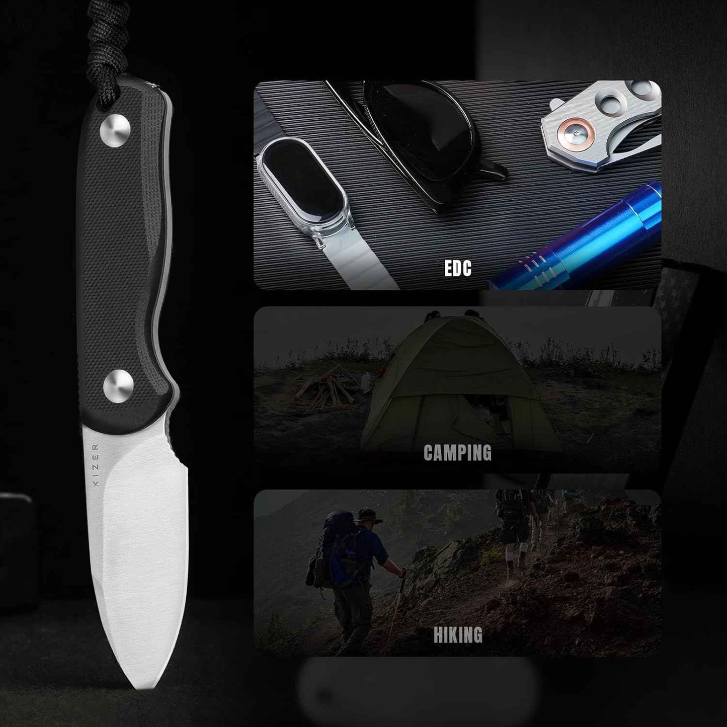 Kizer Drop Bear EDC Fixed Blade Knife - 2.57" 14C28N Blade, Yellow PEI Handle, Compact Survival Knife with Kydex Sheath