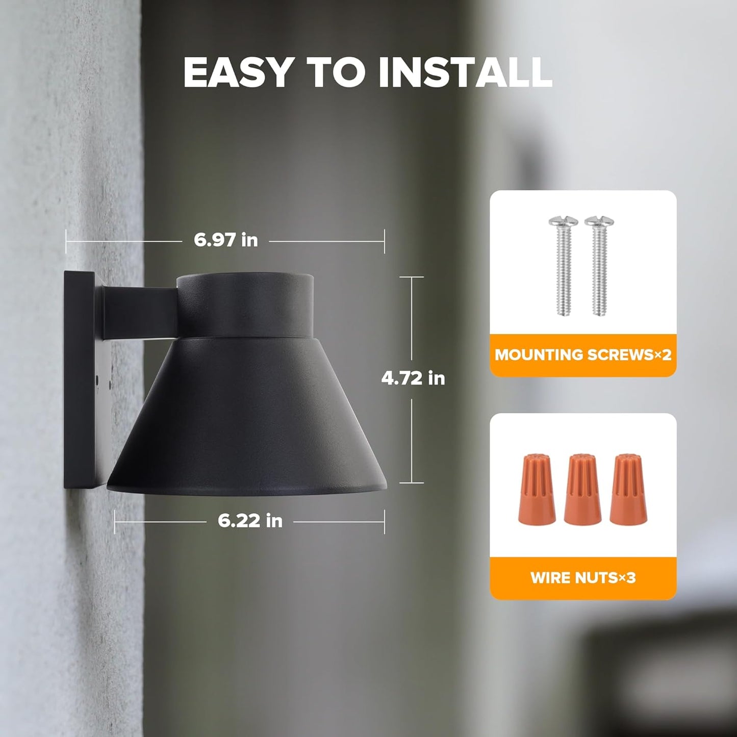 LED Outdoor Wall Lights - 2 Pack Black Waterproof Lanterns for Porch, Patio & Garage