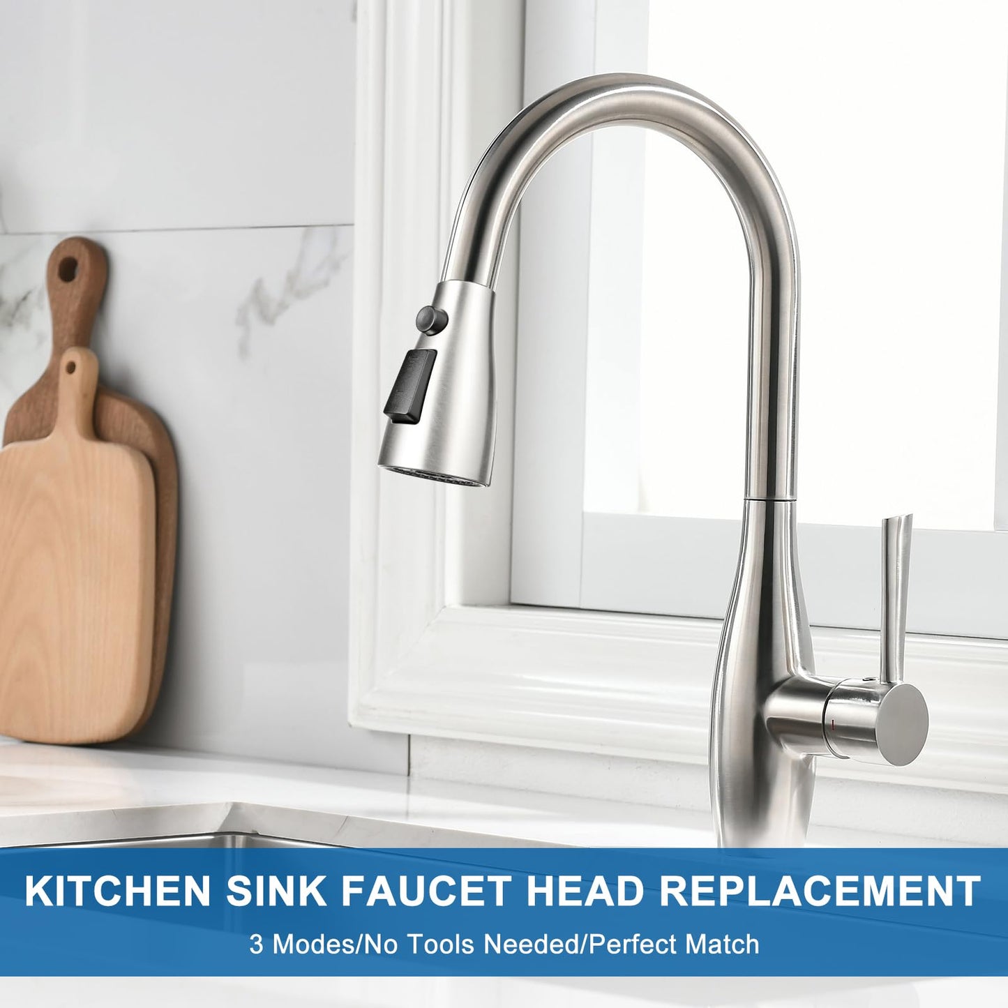 Xlajiao Kitchen Faucet Head Replacement, Premium 3 Function Pull Down Spray Head with 9 Adapters, Kitchen Sink Faucet Head Compatible with American Standard, Moen/Delta Faucets, Brushed Nickel
