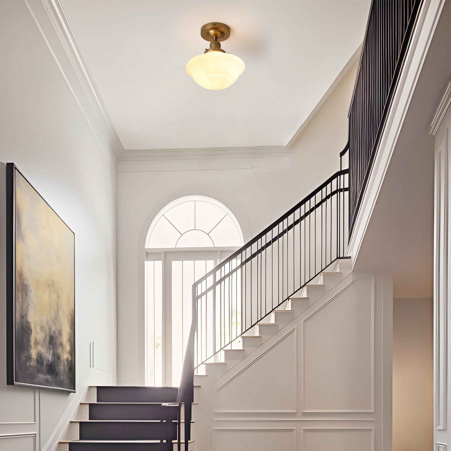 Pathson Vintage Flush Mounted Ceiling Lighting with Milk White Glass Shade, Mid-Century Style Ceiling Light Fixture for Hallway Foyer Loft Living Room Bedroom