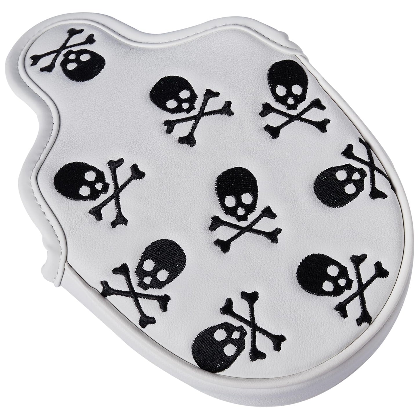 Gbourly Golf Club Skull Mallet Putter Cover Magnetic Closure Skeleton PU Leather Headcover,White