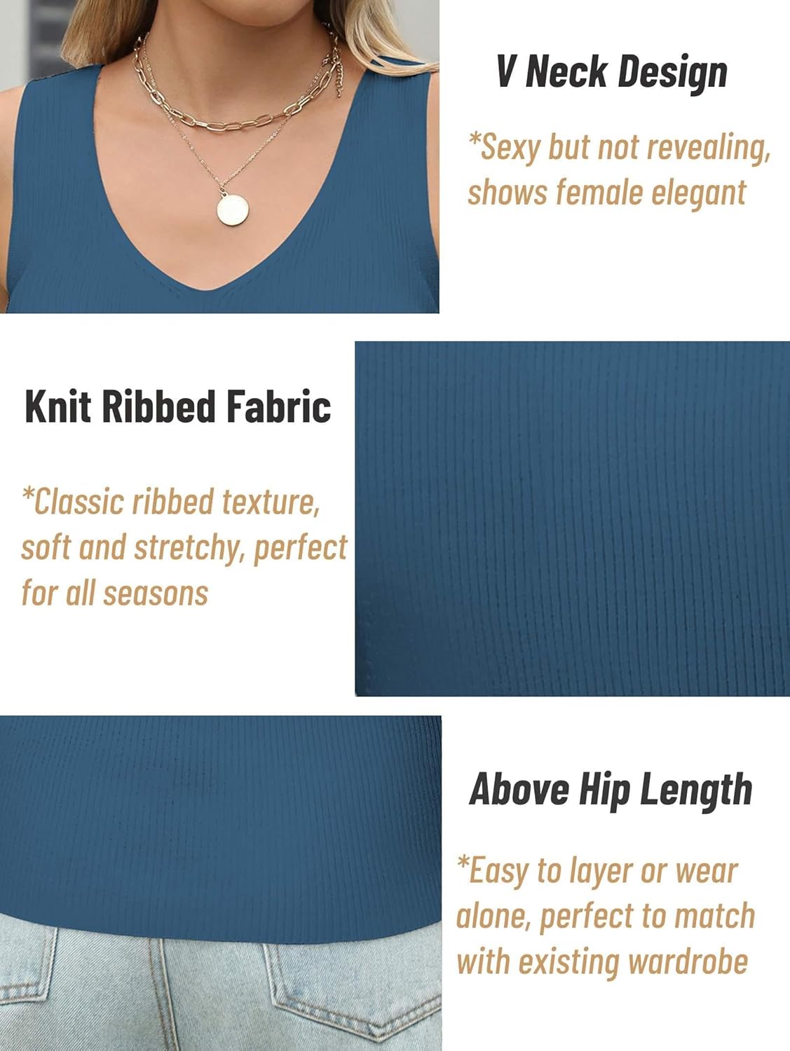Zeagoo Women's Ribbed V-Neck Tank Top - Slim Fit Knit Sleeveless Casual Tee