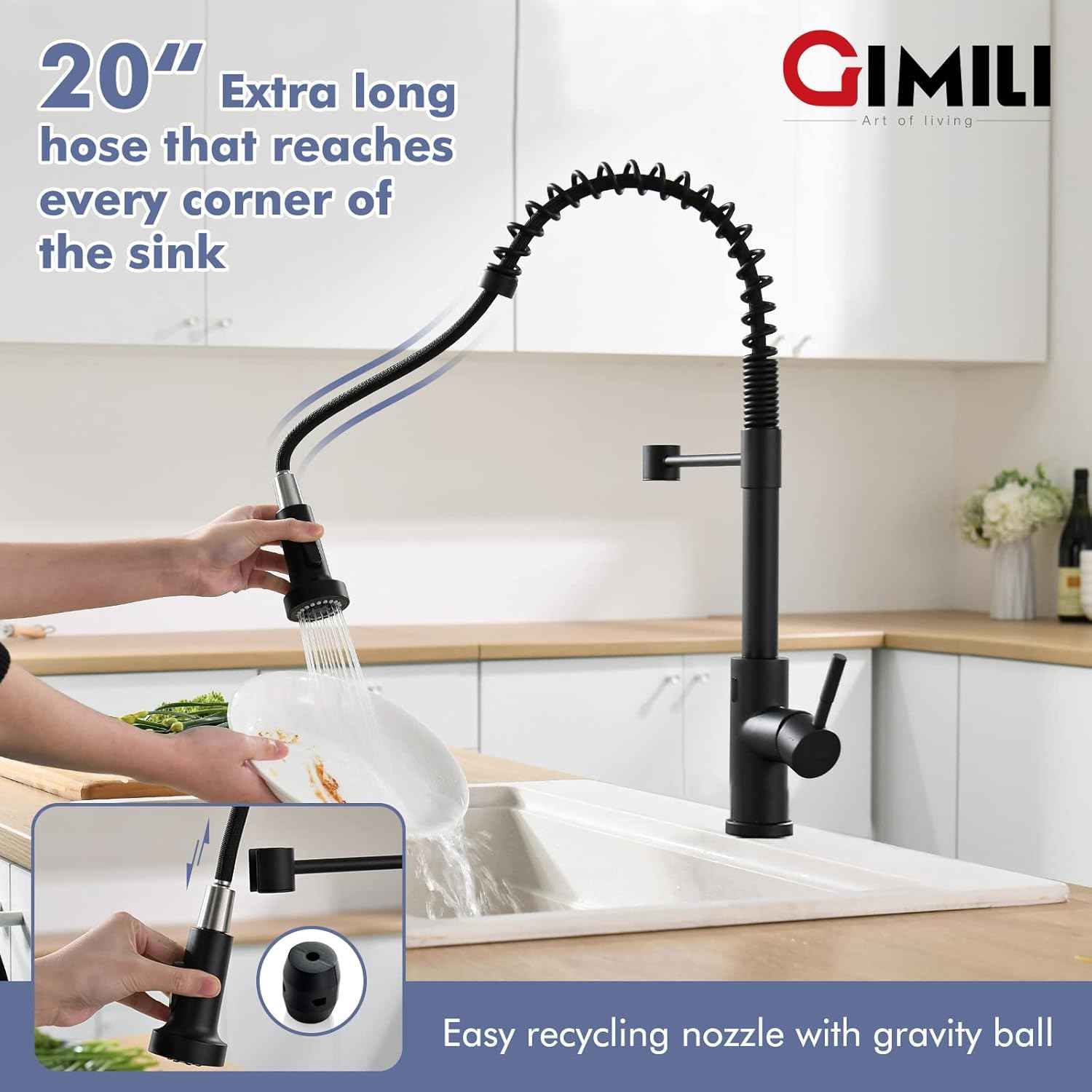 Matte Black Kitchen Faucet with Soap Dispenser - Commercial Single Handle Pull Down Sprayer