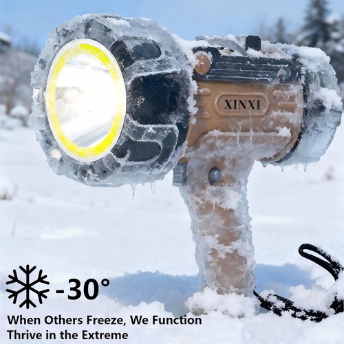 XINXI Rechargeable Spotlight 1,000,000 Lumens with COB Floodlight, IP67 Waterproof Spotlight Flashlight, Long Runtime Handheld Spot Light with Red Filter,Outdoor Spot Light for Hunting,Fishing(Brown)