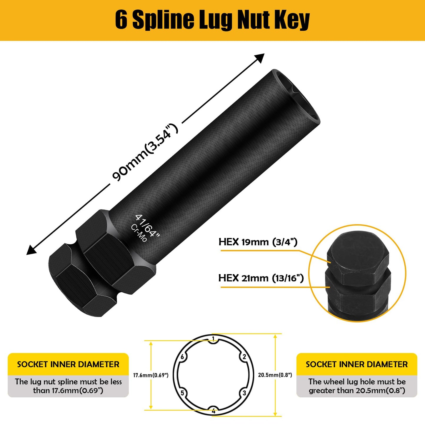 REBRA 6 Spline & 7 Spline Lug Nut Socket Set, Spline Lug Nut Lock Key, Locking Wheel Lug Nut Removal Tool for Easy Installation and Removal of Lug Nuts on Aftermarket Wheels (2-Pieces)