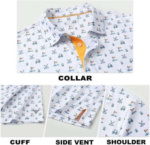 M MAELREG Men's Golf Polo Shirt - Short Sleeve, Moisture-Wicking Performance, Stylish Print Design