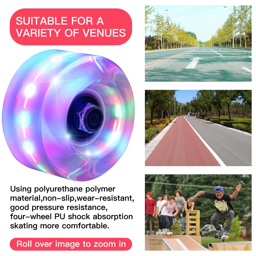 Rolitwils 8 Pack 78A Light up Roller Skate Wheels 32 * 58/36 * 65mm,Skate Wheels with Bearings Installed for Indoor or Outdoor Double Row Skating and Skateboard Accessories