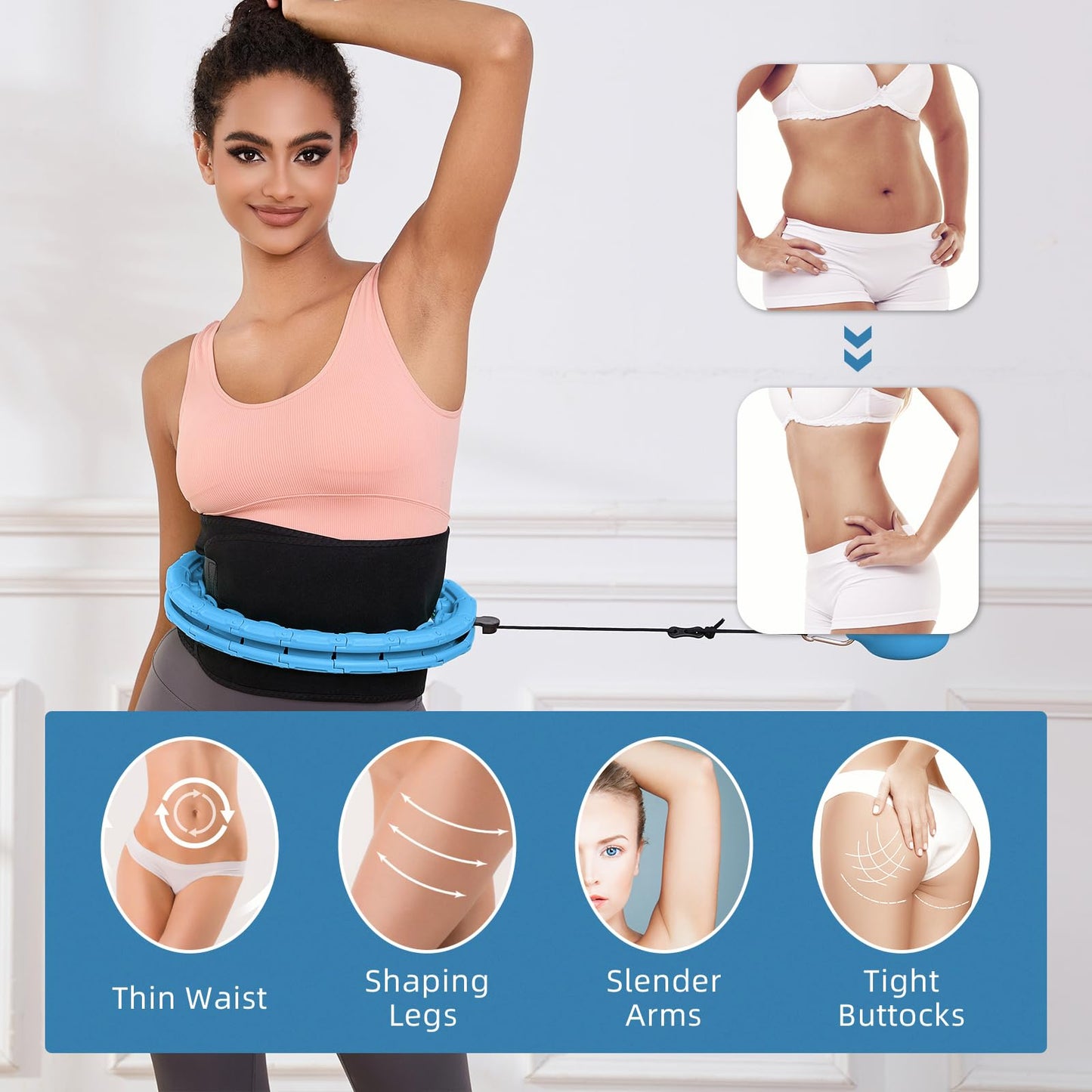 Weighted Fit Hoop Plus Size for Adult Weight Loss, 32 Detachable Links Smart Fitness Hoop, Fitness and Massage 2 in 1, Great for Adults and Beginners (Blue)