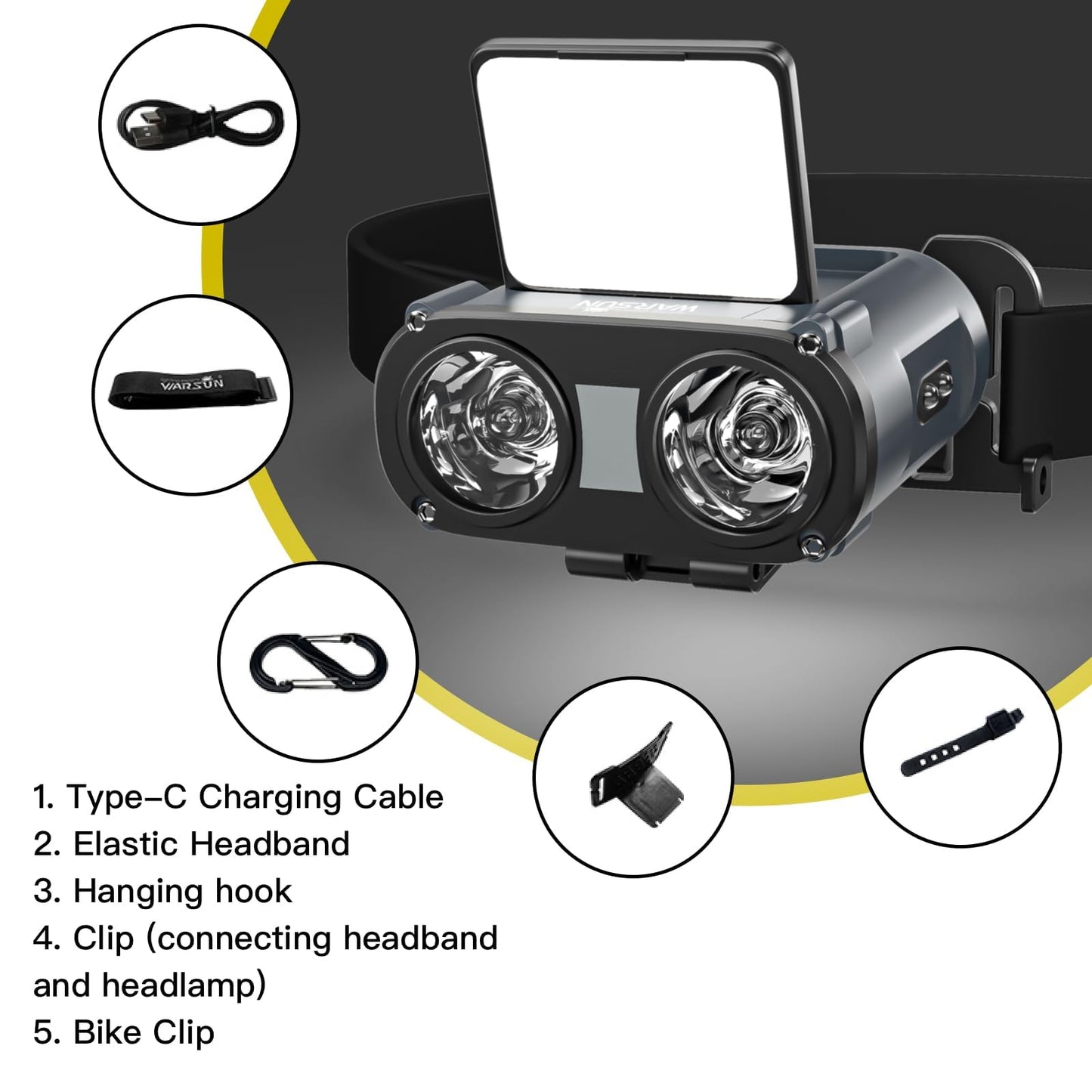 WARSUN MD9 Multi-Use Headlamp Rechargeable LED – Cap & Bike Mount, COB, Motion Sensor, 5 Modes, 800 Lumens or Camping, Fishing, Hiking
