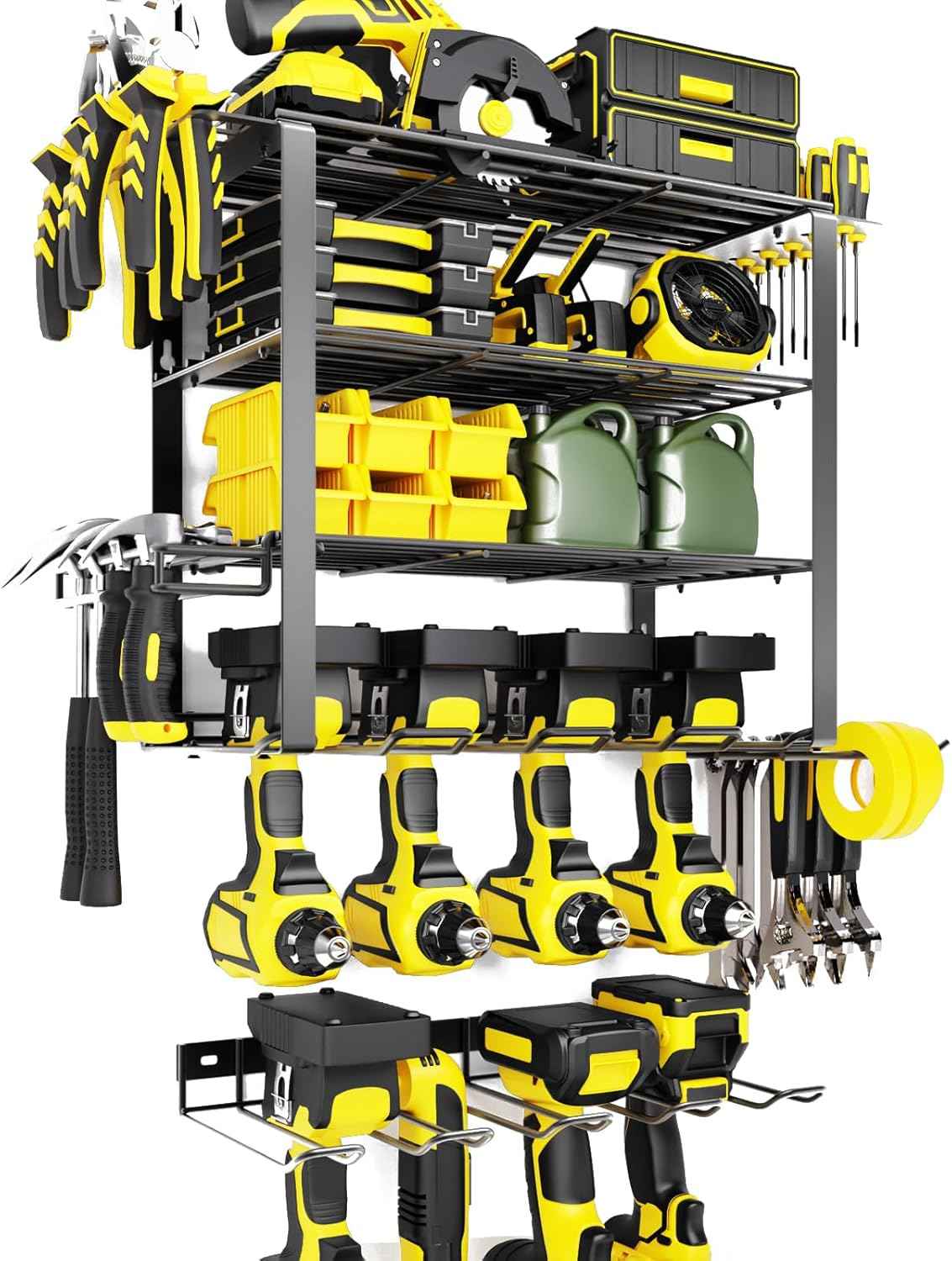Heavy-Duty Wall-Mount Power Tool Organizer - 3 Extra Large Layers, 300lbs Capacity, 8 Cordless Drill Holders for Garage & Workshop