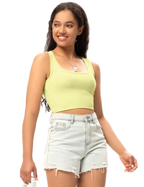 GGOV Sports Crop Tank Tops for Women Cropped Workout Tops Racerback Running Yoga Tanks Cotton Sleeveless Gym Shirts Yellow Green