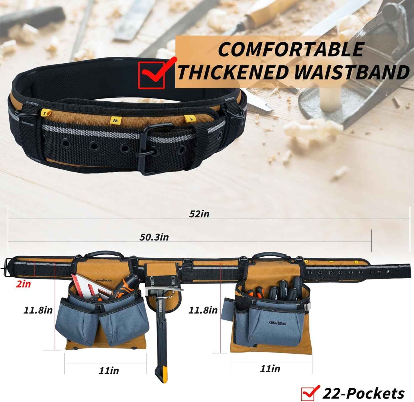 Pro Carpenter Tool Belt with Suspenders - Heavy-Duty Suspension Rig for Contractors & Electricians, Khaki