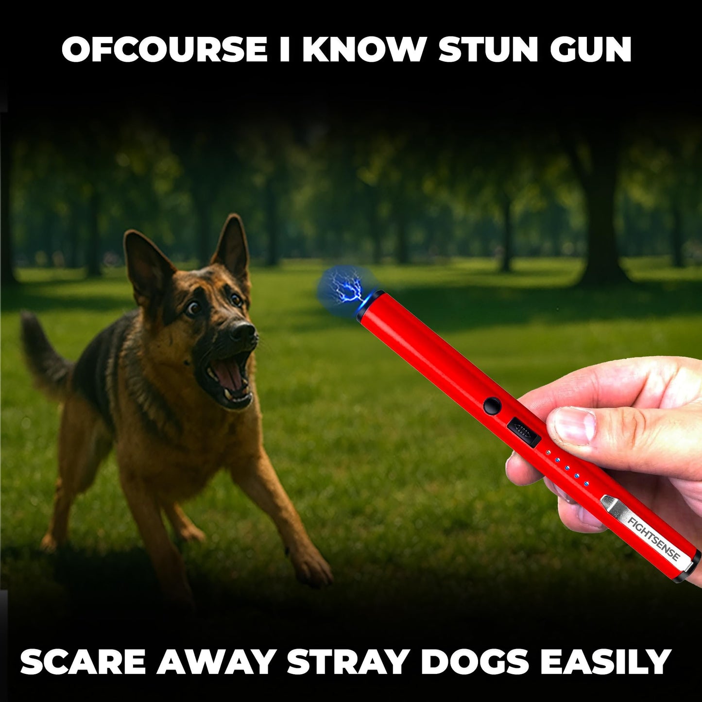 FIGHTSENSE Pen Stun Gun for Self Defense Battery Life Indicator, Belt Clip, Pen Flashlight stun Gun for Women self Defense (Red)