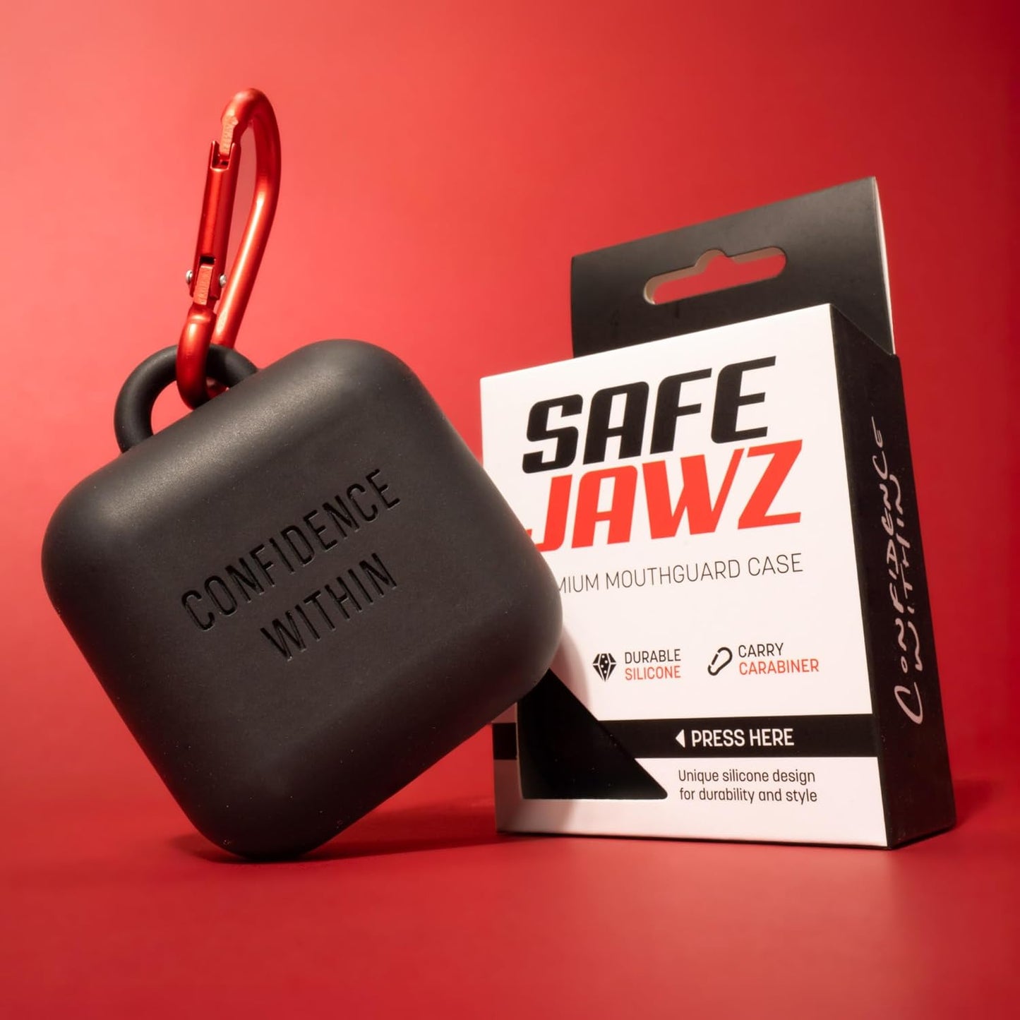 SAFEJAWZ Premium Mouthguard Case - Durable Silicone Design with Carabiner Clip for Protection | Black