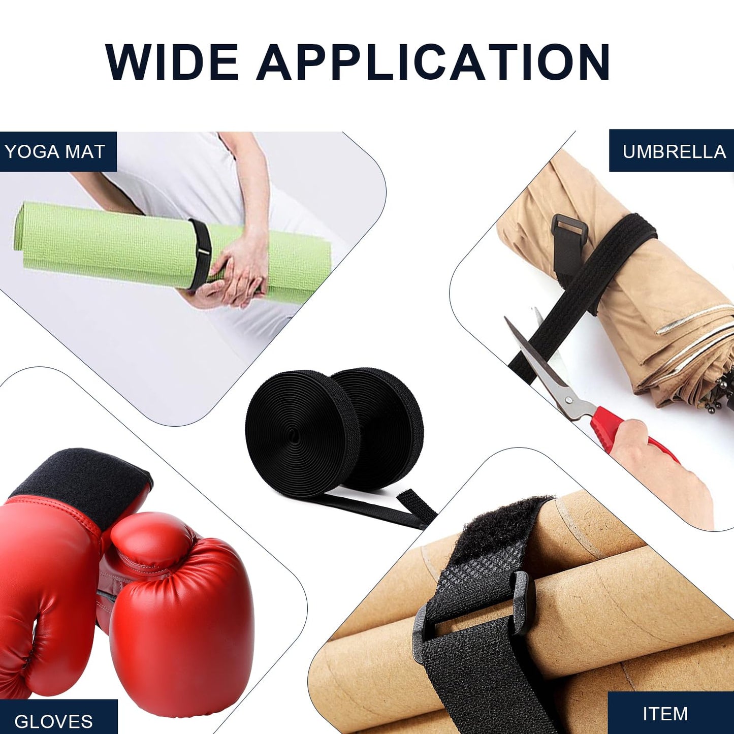 Hook and Loop Cable Straps 1" x 16.5 Ft with 24 Buckles Adjustable Fastening Reusable Nylon Securing Cord Cinch Strap Ties Free Cut for Cable Management RV Workshop DIY (Black)