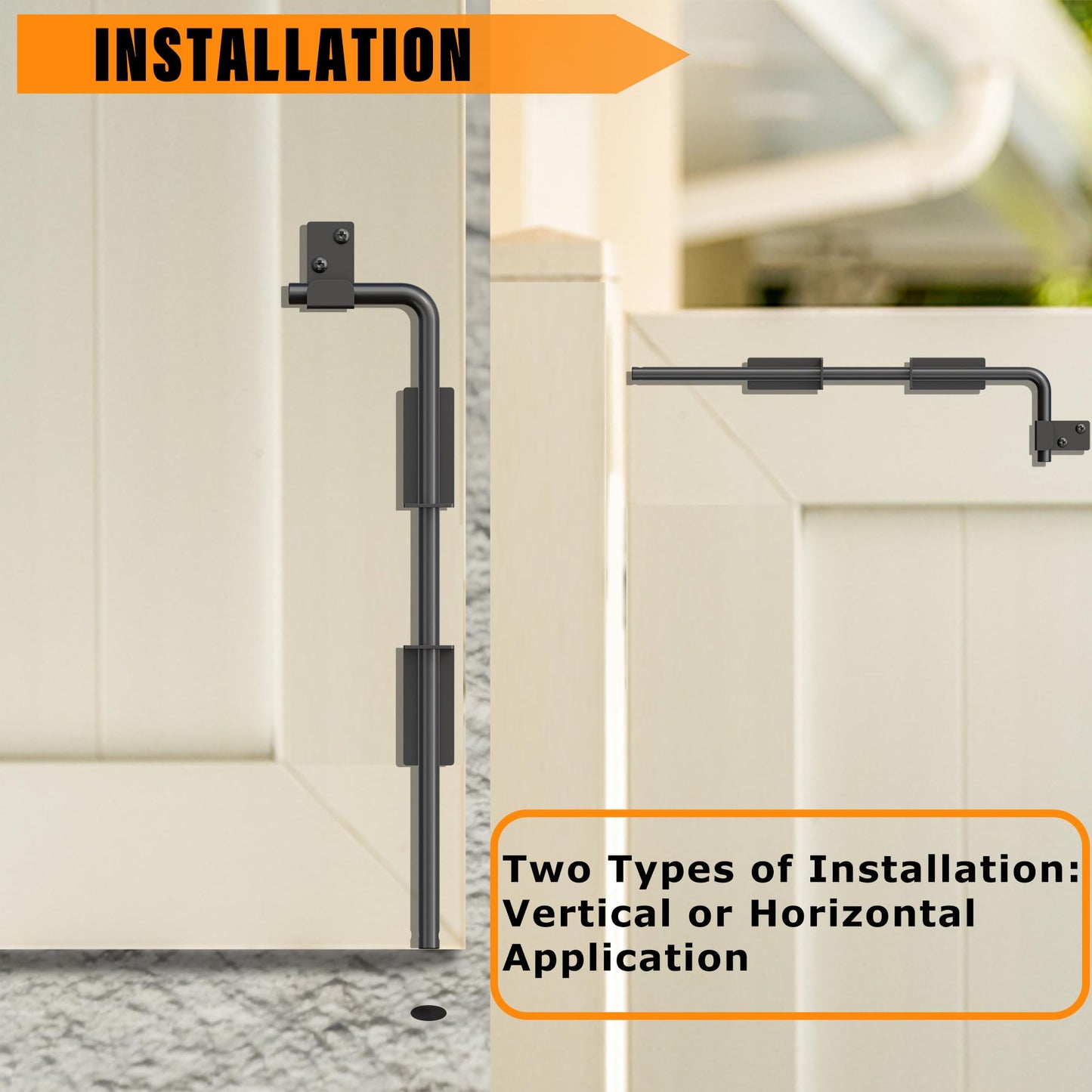DJSUNPACKING 12" Heavy Duty Cane Bolt Gate Drop Rod with Black Finish-Steel Gate Ground Latch Designed for Wood Metal Vinyl Gates or Double Doors Fence Applications-1 Pack