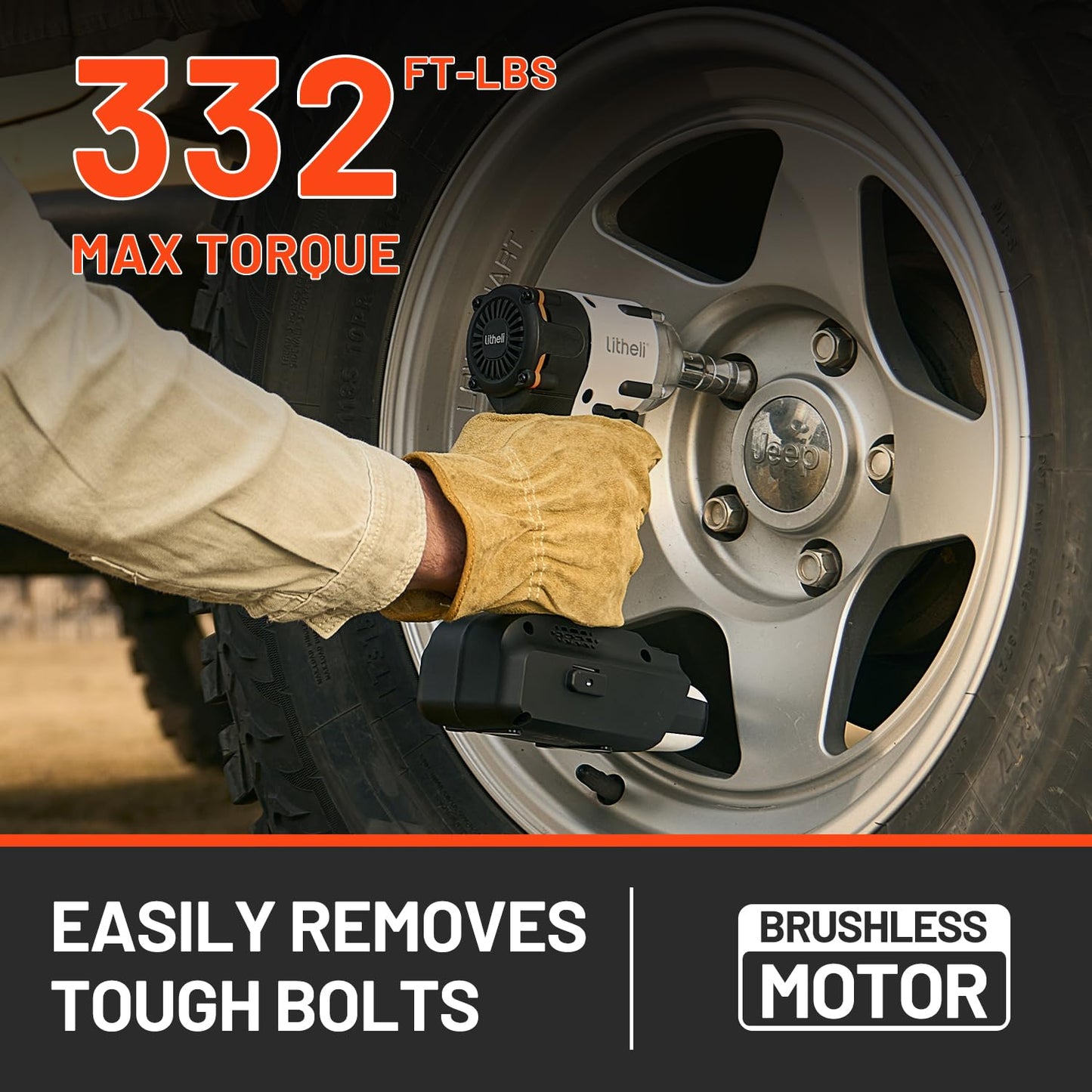 LiTHELi Cordless Impact Wrench, 1/2 Inch Hog Ring Brushless Impact Gun with 12,500 mAh Battery, Variable Speeds Impact Driver for Car Home, Charger not Included