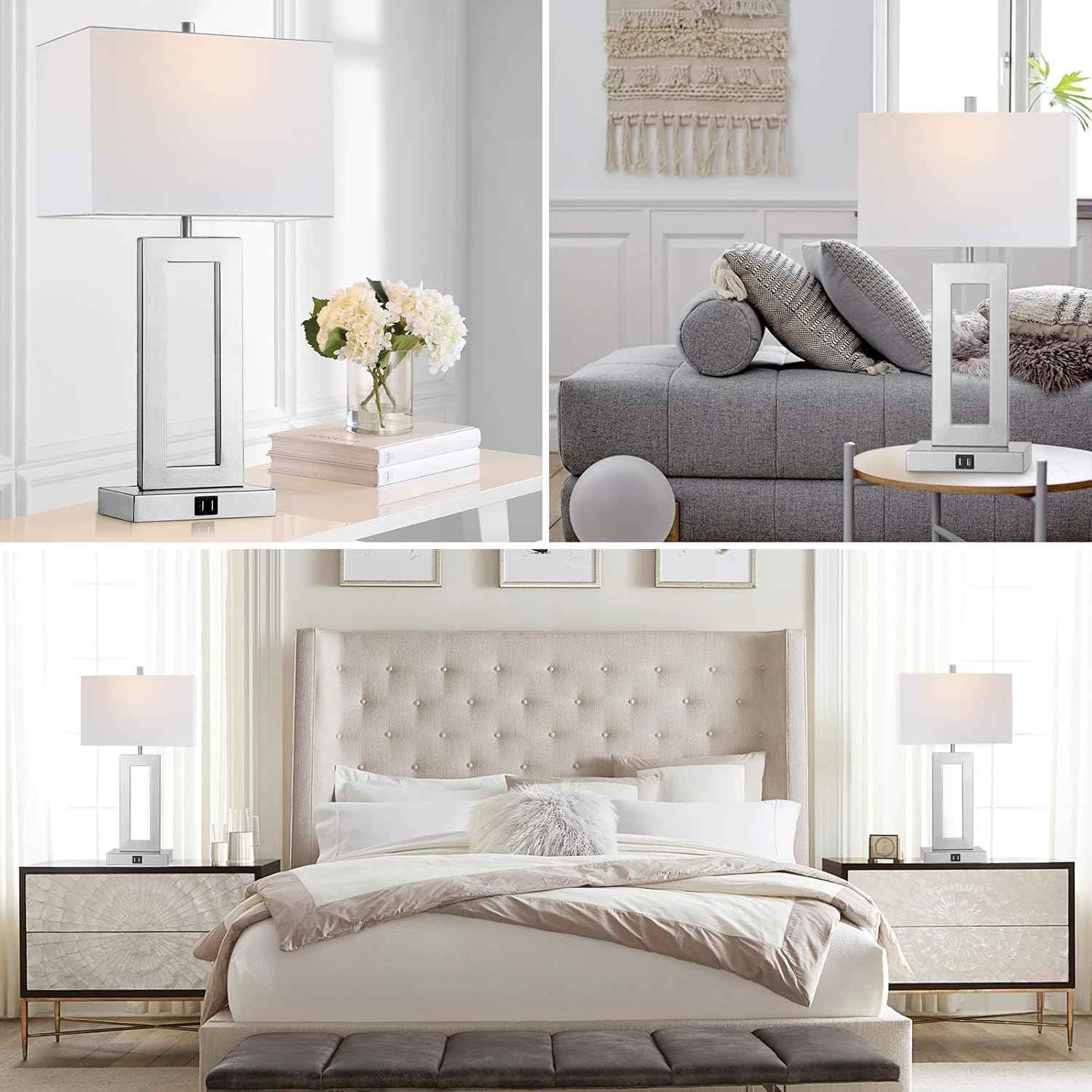 Gold Table Lamps Set of 2 - 3-Way Dimmable Touch Control with USB Ports, 22” Modern Design for Bedroom & Living Room