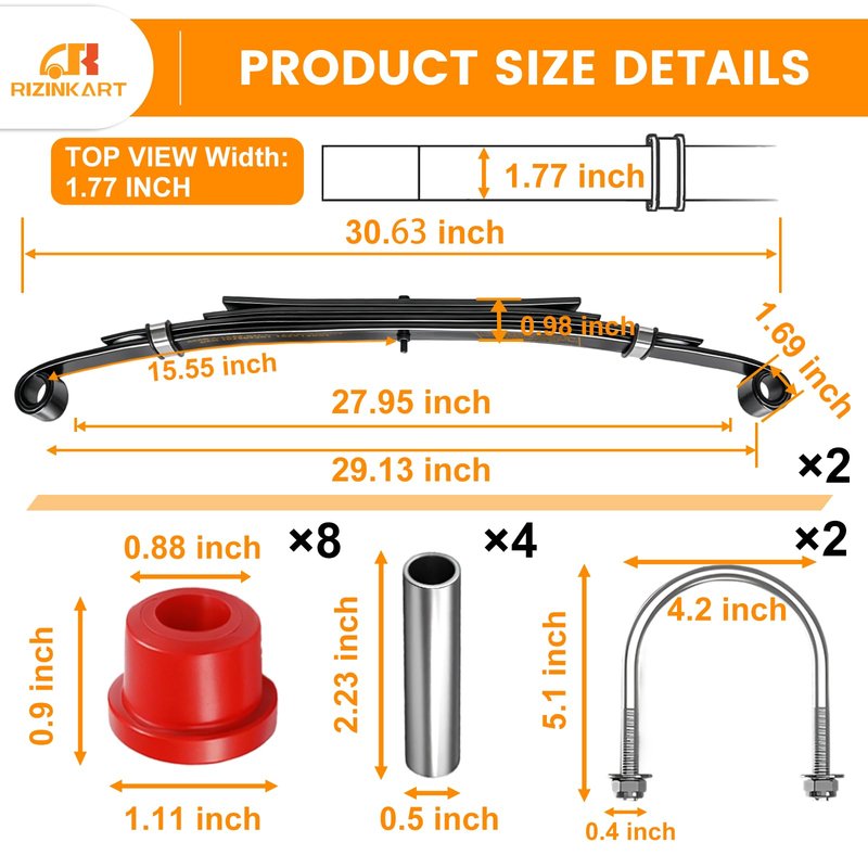 Upgraded Heavy Duty Rear 4-Leaf Spring Kit for Club Car Precedent 2004+,Tempo 2017+, Onward 2017+,2000 Lbs Ultra Load Golf Cart Suspension with Bushings Sleeves U-Bolt, Replace OEM#102509301,102513001