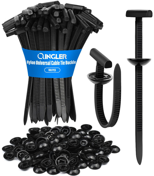 QINGLER 100PCS Nylon Universal Cable Tie Buckle, Upgrade Both-side Self-Locking Zip Tie Clips, Auto Parts Fastener for Car Fender Trunk Repair, Bumper Retainer, Wire Bundling