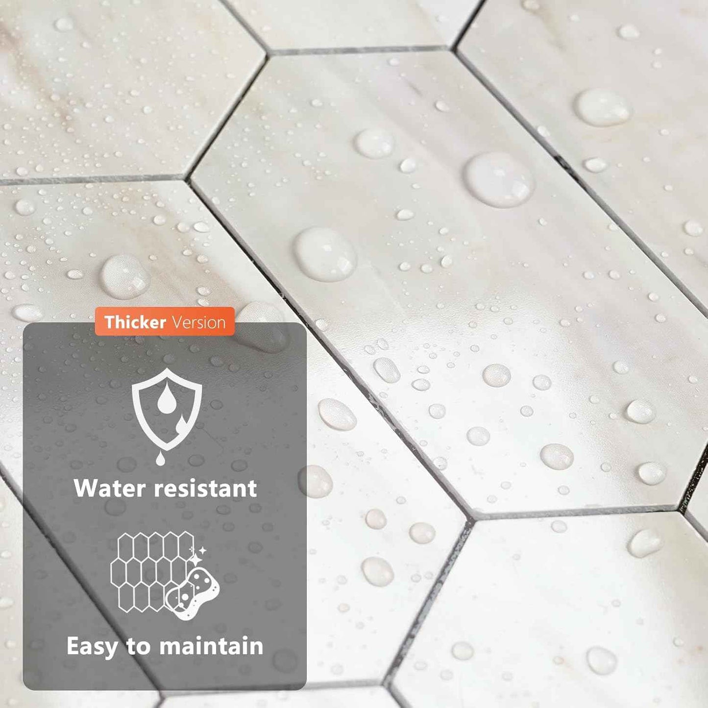 Glossy Wood Grain Peel and Stick Backsplash Tile - 10 Sheets Hexagon Mosaic for Kitchen & Bathroom, 12.4 x 12 Inch