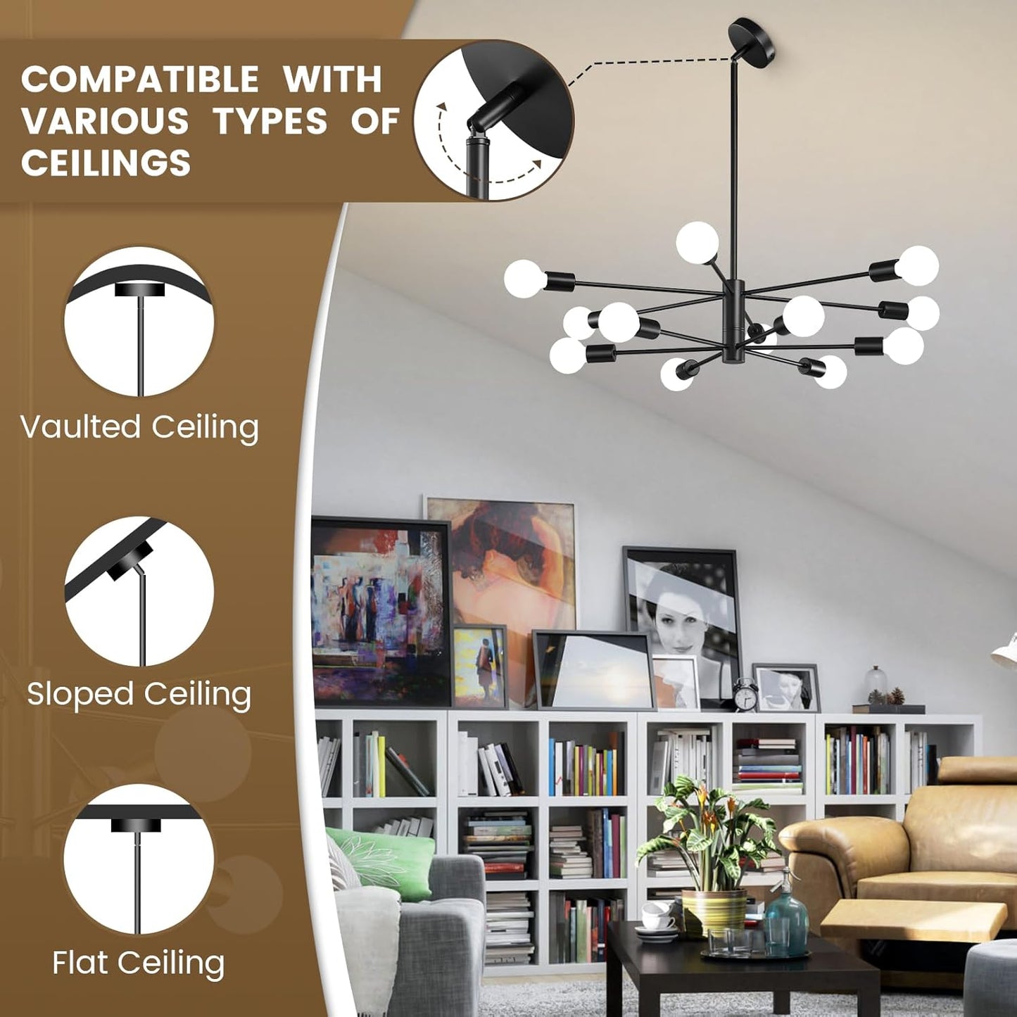 8-Light Gold Sputnik Chandelier - Modern Adjustable Ceiling Light for Dining Room, Kitchen & Foyer