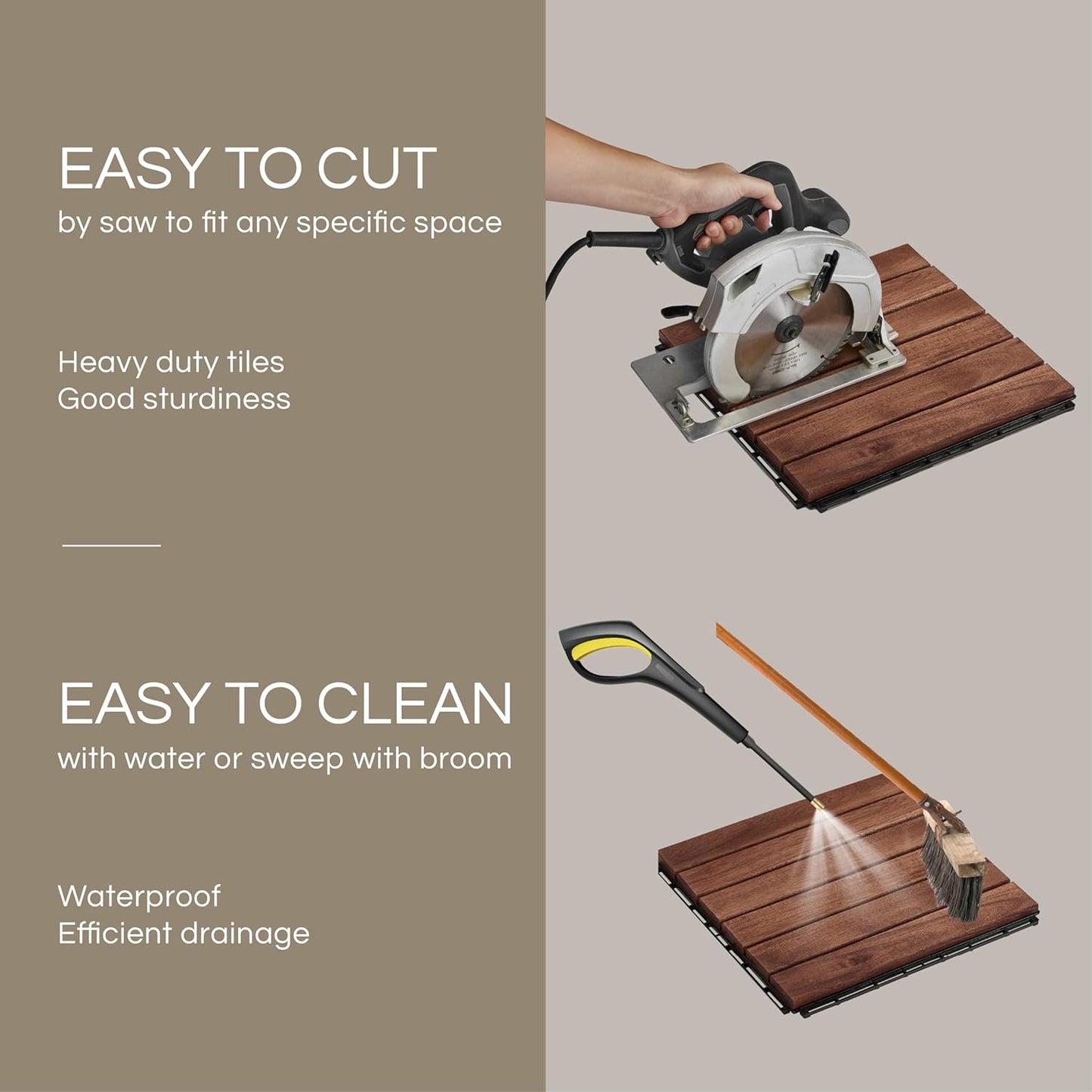 Outdoor Waterproof Acacia Wood Deck Tiles - 10 Pcs Patio Flooring for All Weather Use