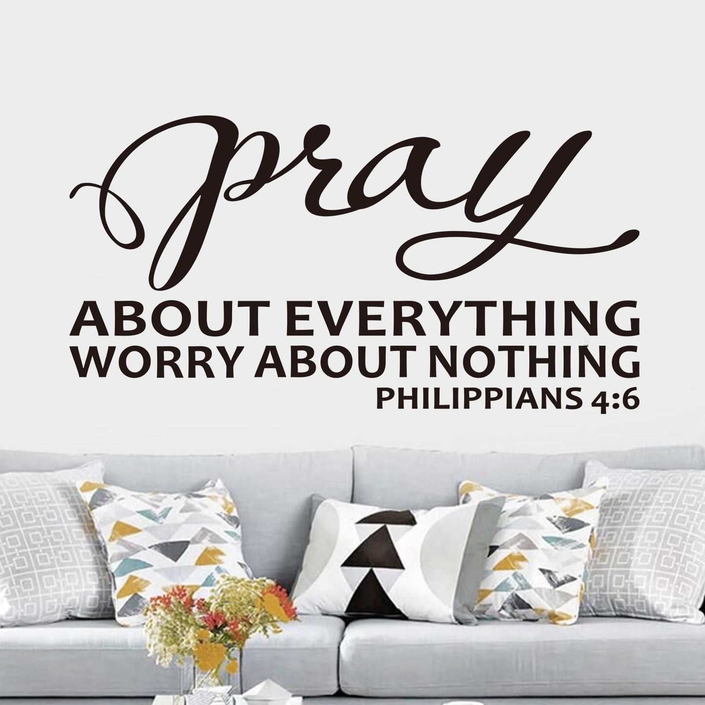 Bible Verse Wall Stickers for Bedroom: Christian Quotes Inspirational Living Room Vinyl Art Wall Decals - Pray About Everything 21" X 11"