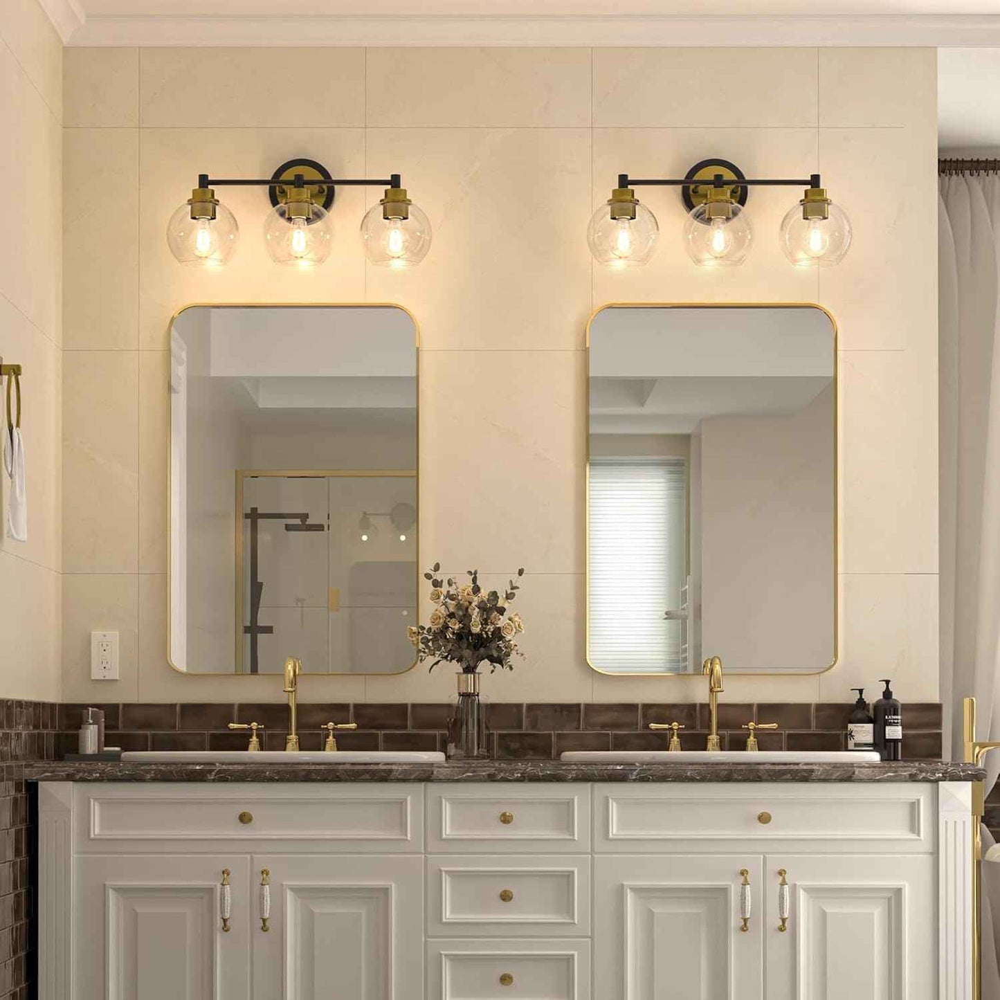 3-Light Vanity Bathroom Light Fixture with Globe Glass Shades - Brushed Nickel, ETL Certified