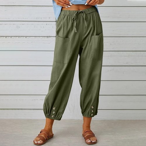 LOAIHA Women's Soft Casual Tapered Harem Pants - Drawstring Elastic Waist Joggers with Pockets