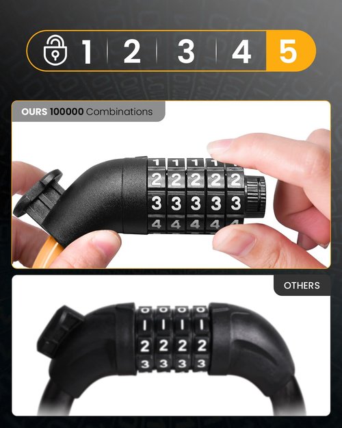 Everyfun Bike Lock Cable with Combination,High Security 5-Digit Resettable Combination Bicycle Lock Anti-Theft, Scooter Lock with Mounting Bracket for Bikes and Scooters(Yellow)