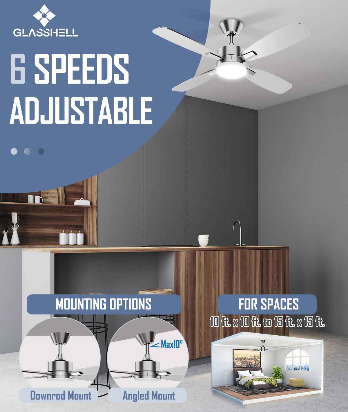 52-Inch Ceiling Fan with Remote Control & Dimmable Light - Noiseless DC Motor for Indoor/Outdoor Use