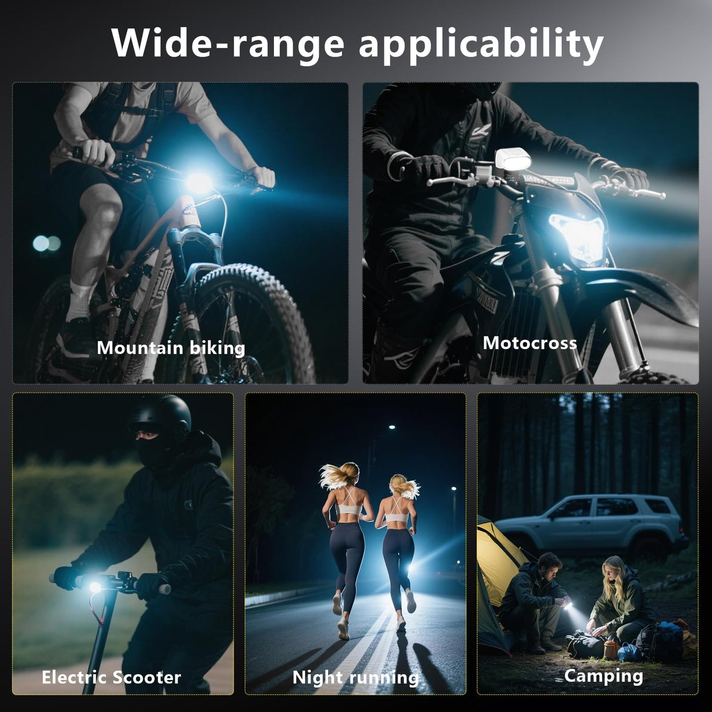 OFFBONDAGE Light Bar for Ebike Headlight 830/1080 Lumens LED Front Bike Lights for Night Riding Rechargeable IP65 Waterproof, 2 Mounting Options