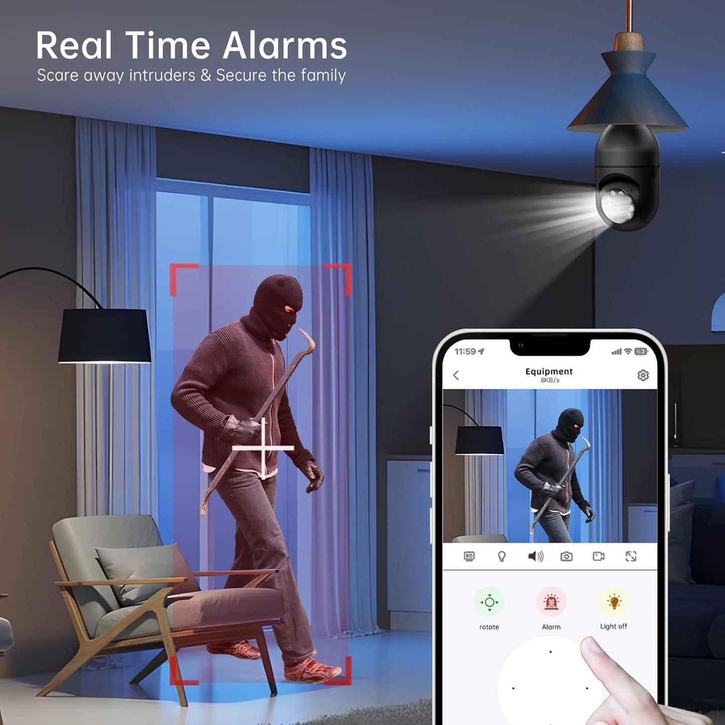2K WiFi Light Bulb Security Camera – Wireless Outdoor, Motion Detection, Two-Way Talk, Color Night Vision, Alexa Compatible