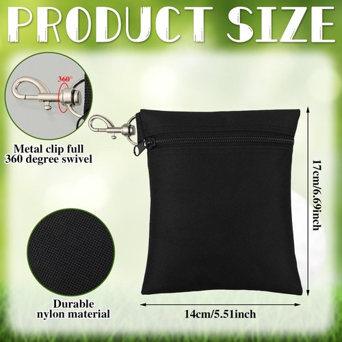 Shappy 3 Pcs Golf Tee Bag 6.7 x 5.5 Inch Golf Ball Bag Pouch Utility Tee Holder with Zipper Metal Lobster Claw Clip Valuables Gift Accessory Pouch for Men Women(Black)
