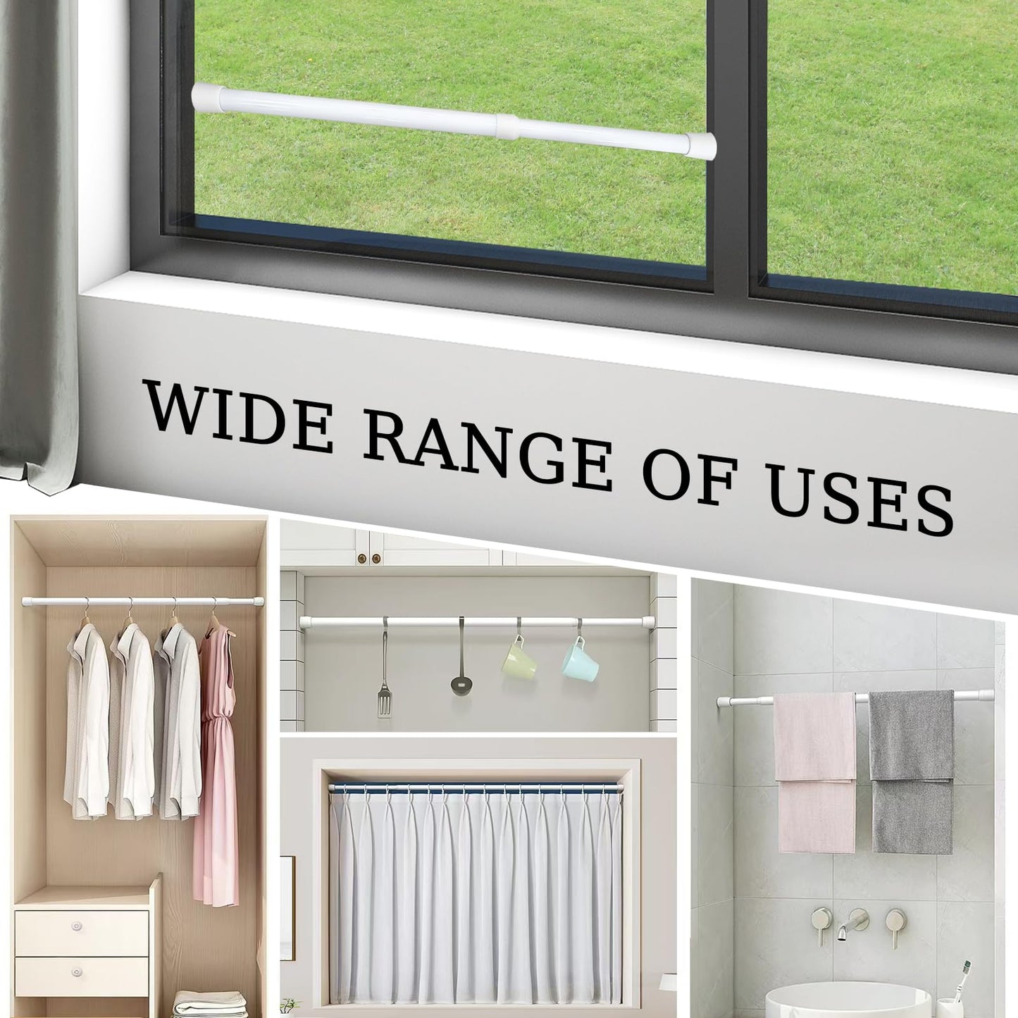 toresper 1 Pack Window Security Bars Adjustable Sliding Glass Door Lock Bars 15.7''-27.5'' Tension Rods 1.2'' Diameter Window Safety Lock Bar Stopper with Rubber Tips (White-1Pcs, 15.7''-27.5'')